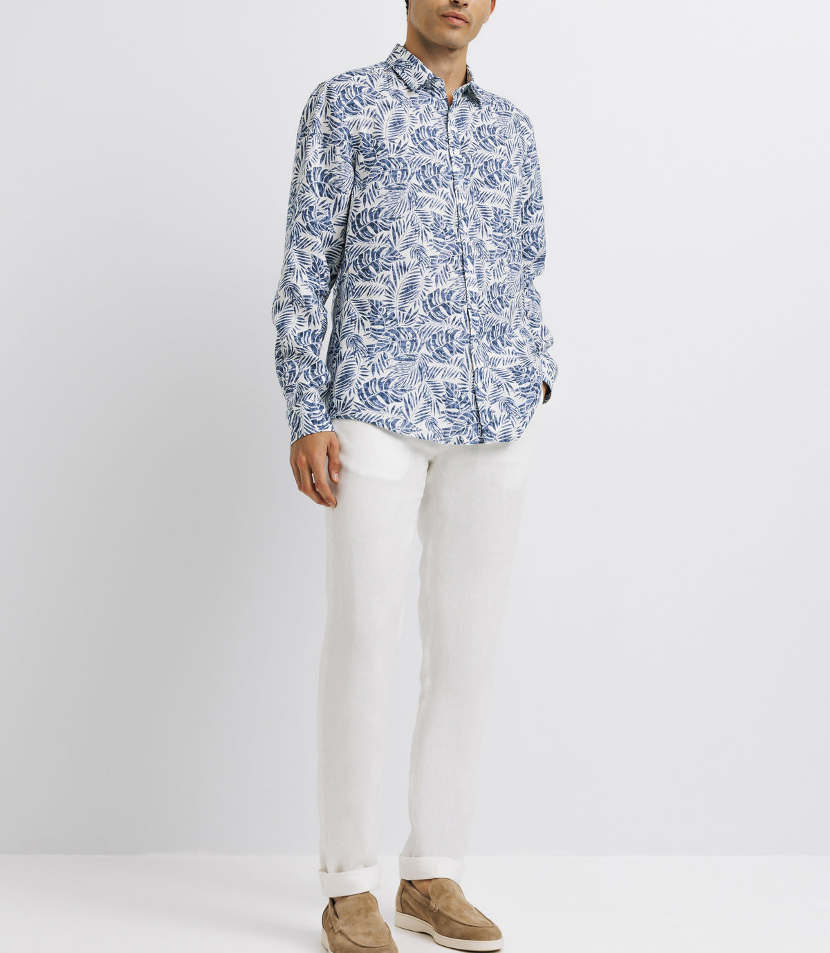 Chemise casual en lin imprimée bleue - IZAC