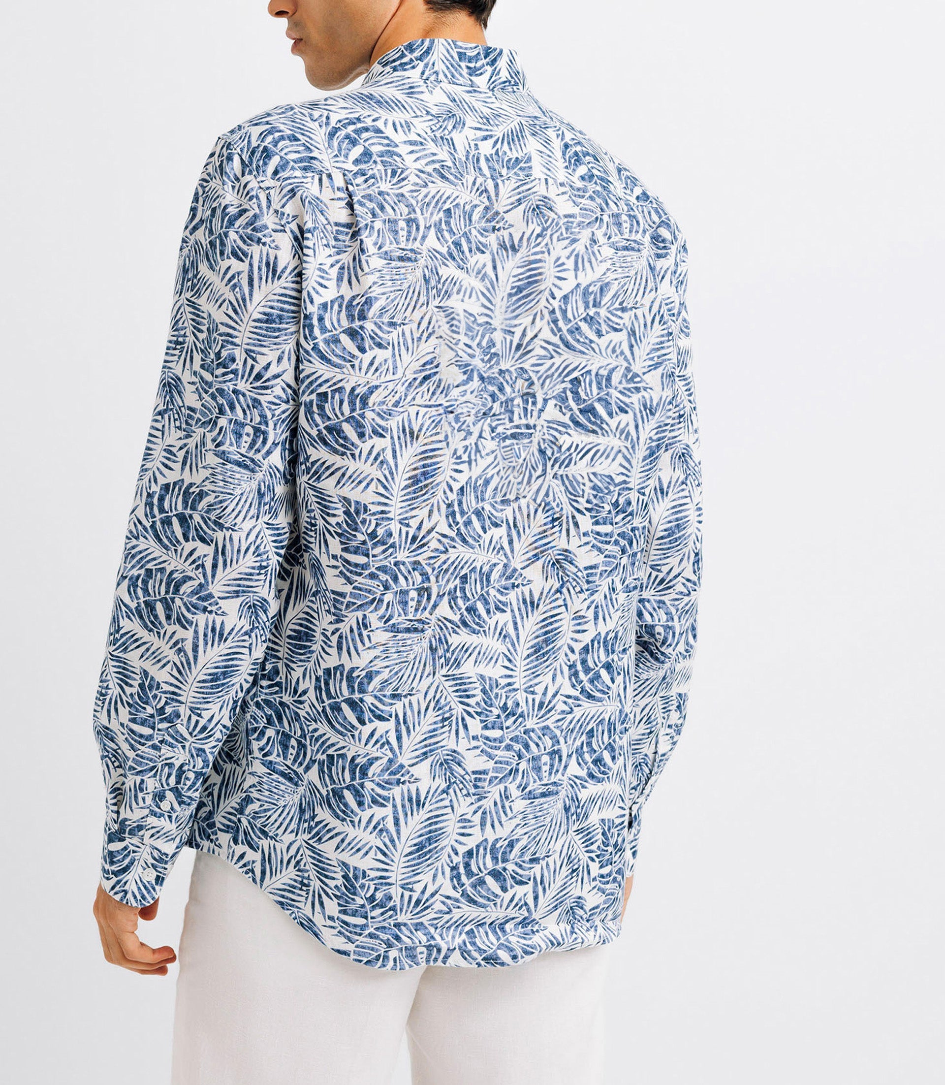 Chemise casual en lin imprimée bleue - IZAC