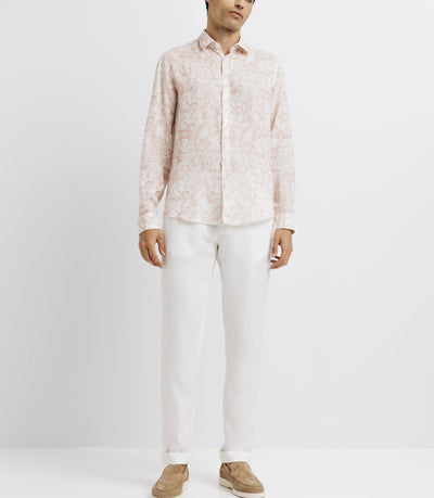 Chemise casual en lin imprimée rose - IZAC