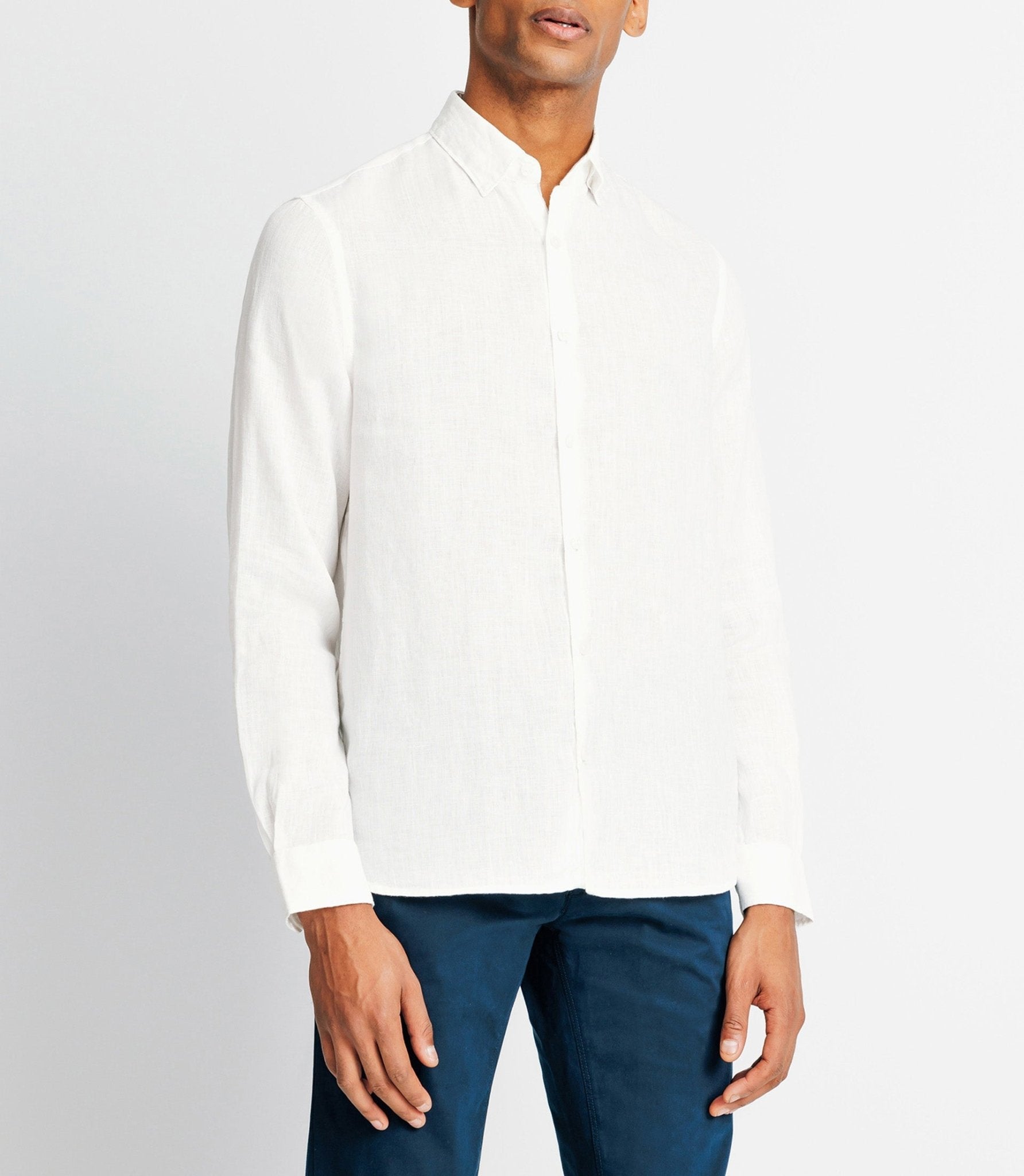 Chemise unie en coton lin blanche - IZAC