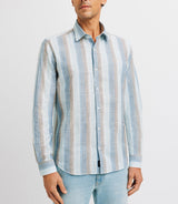 Chemise casual en coton rayée bleue - IZAC