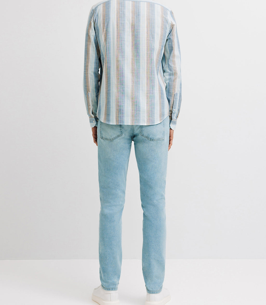 Chemise casual en coton rayée bleue - IZAC