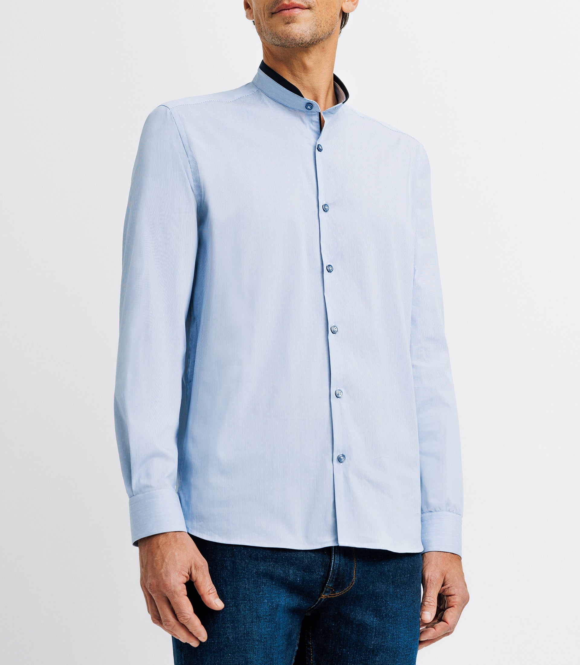 Chemise casual col mao bleue - IZAC
