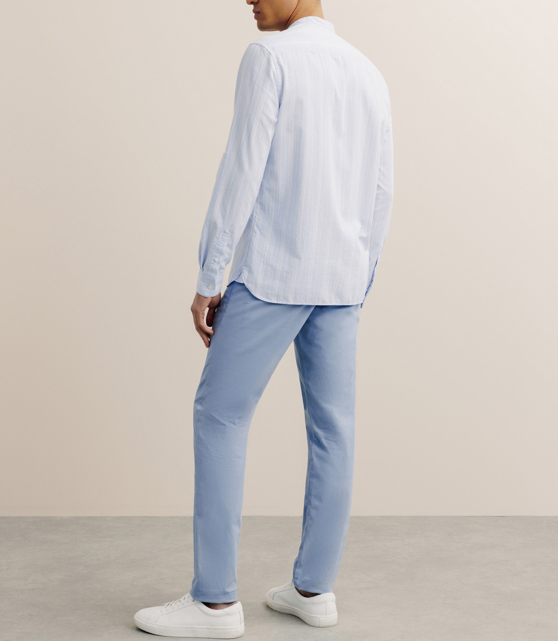 Chemise rayée col mao 100% coton ciel - IZAC