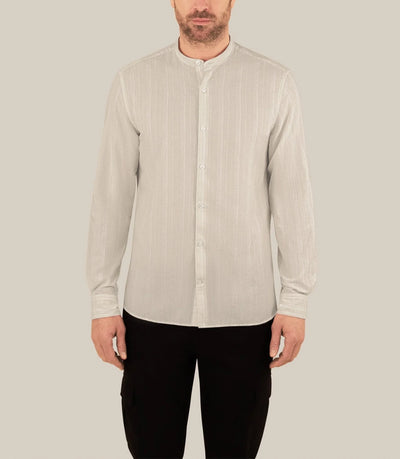 Chemise rayée col mao 100% coton écru - IZAC