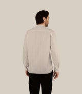 Chemise rayée col mao 100% coton écrue - IZAC