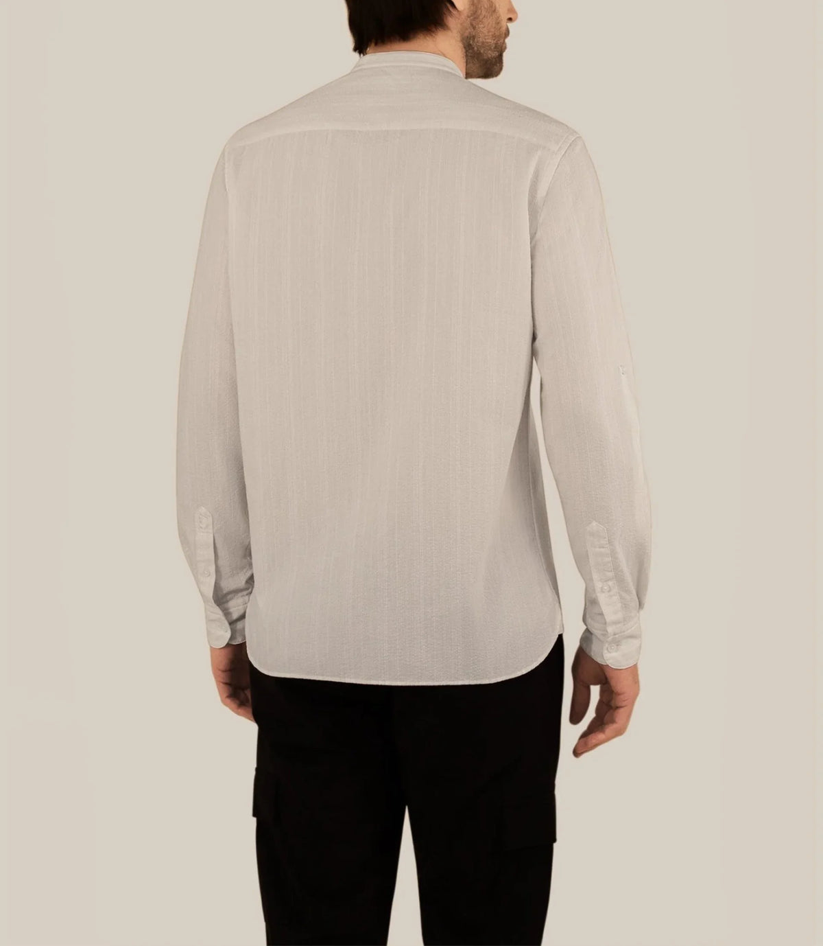 Chemise rayée col mao 100% coton écru - IZAC