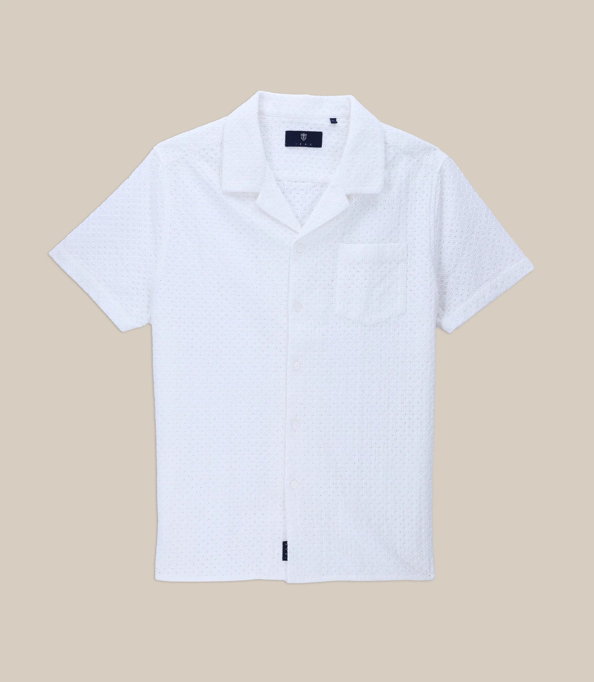 Chemise uni brodé de coton blanc - IZAC
