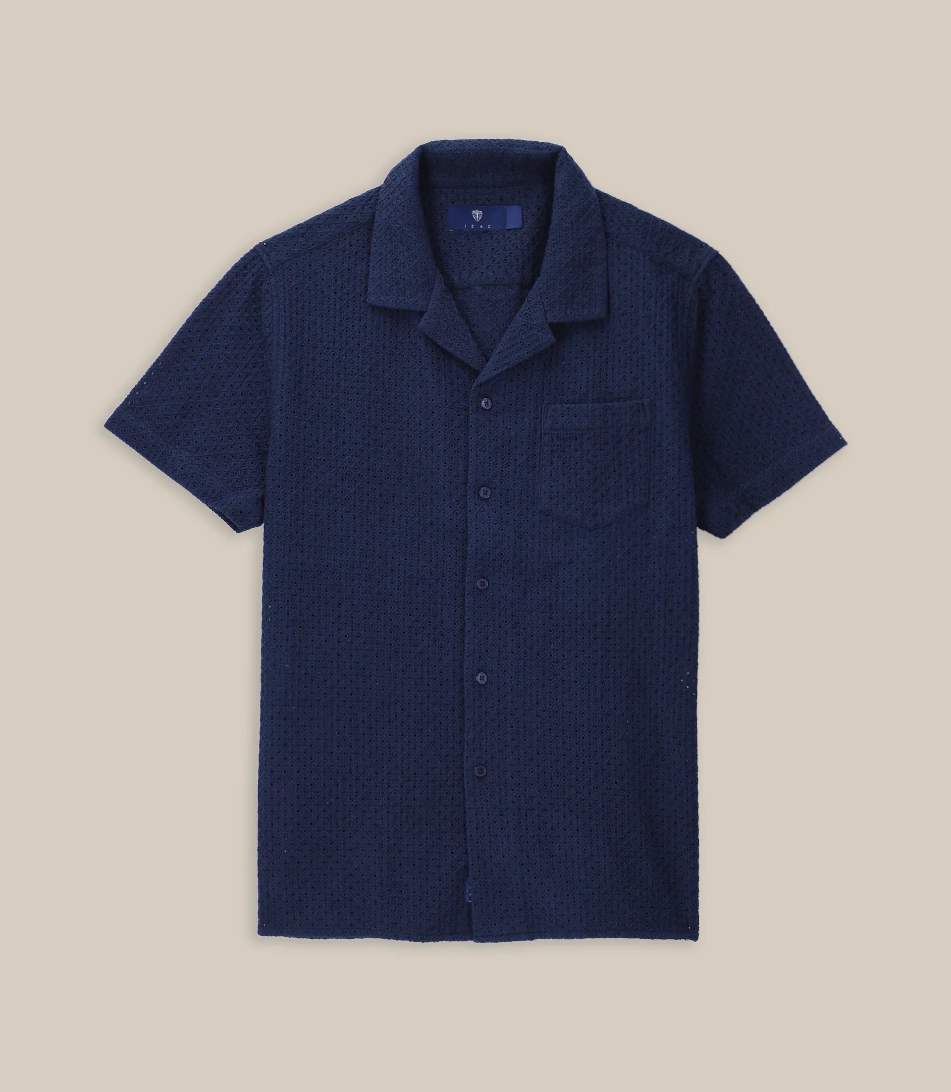 Chemise uni brodé de coton marine - IZAC