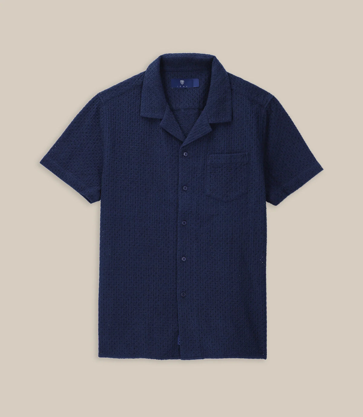Chemise uni brodé de coton marine - IZAC