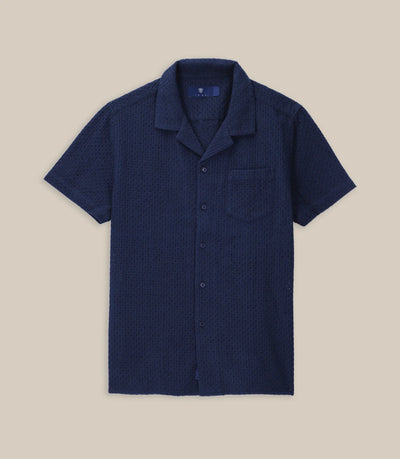 Chemise uni brodé de coton marine - IZAC
