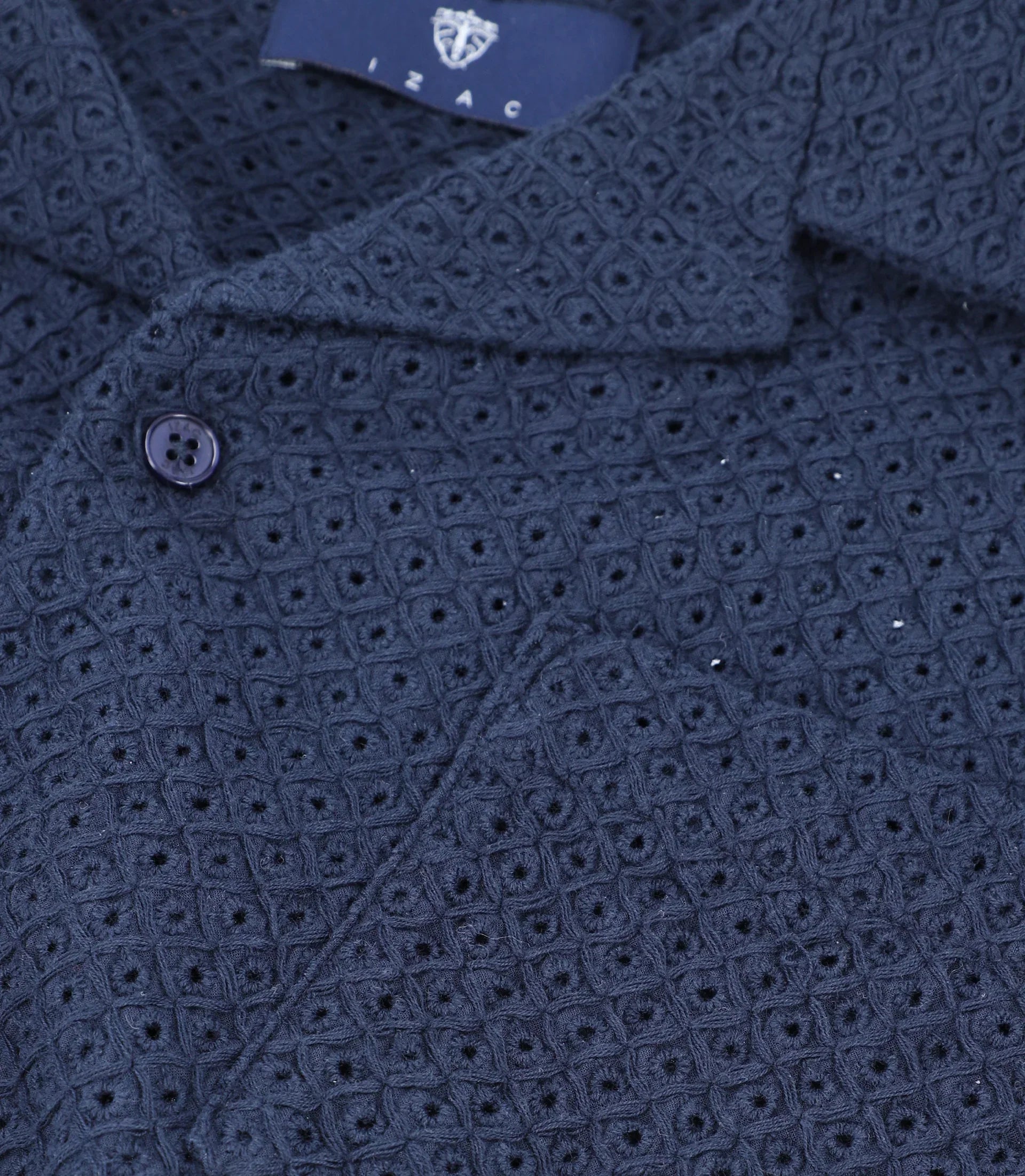 Chemise uni brodé de coton marine - IZAC