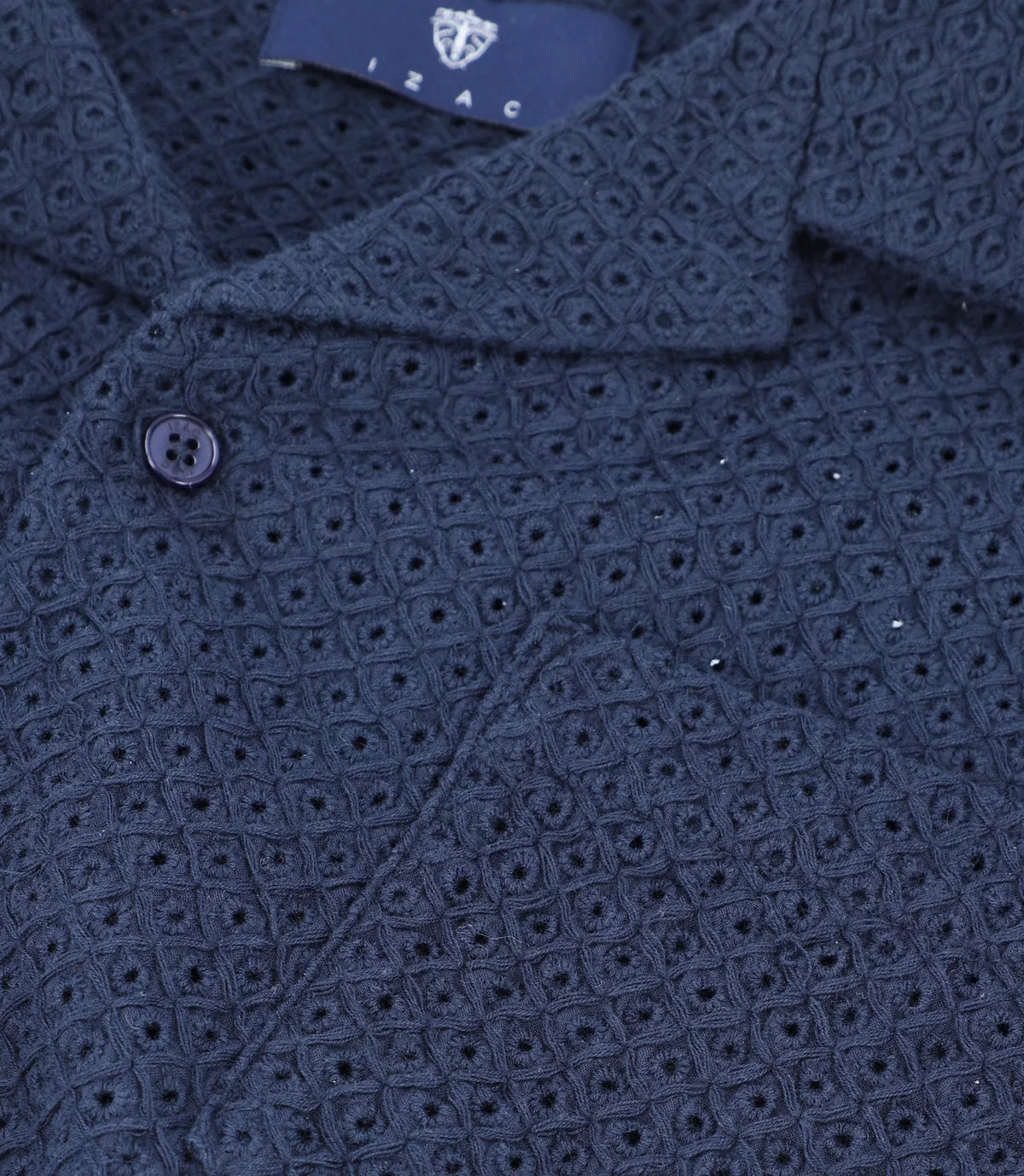 Chemise uni brodé de coton marine - IZAC