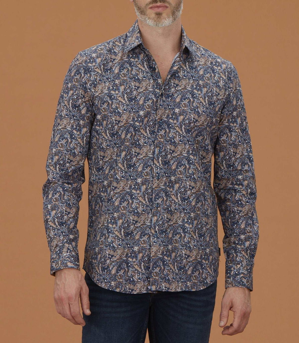 Chemise casual à imprimé cachemire camel "Mathis" - IZAC