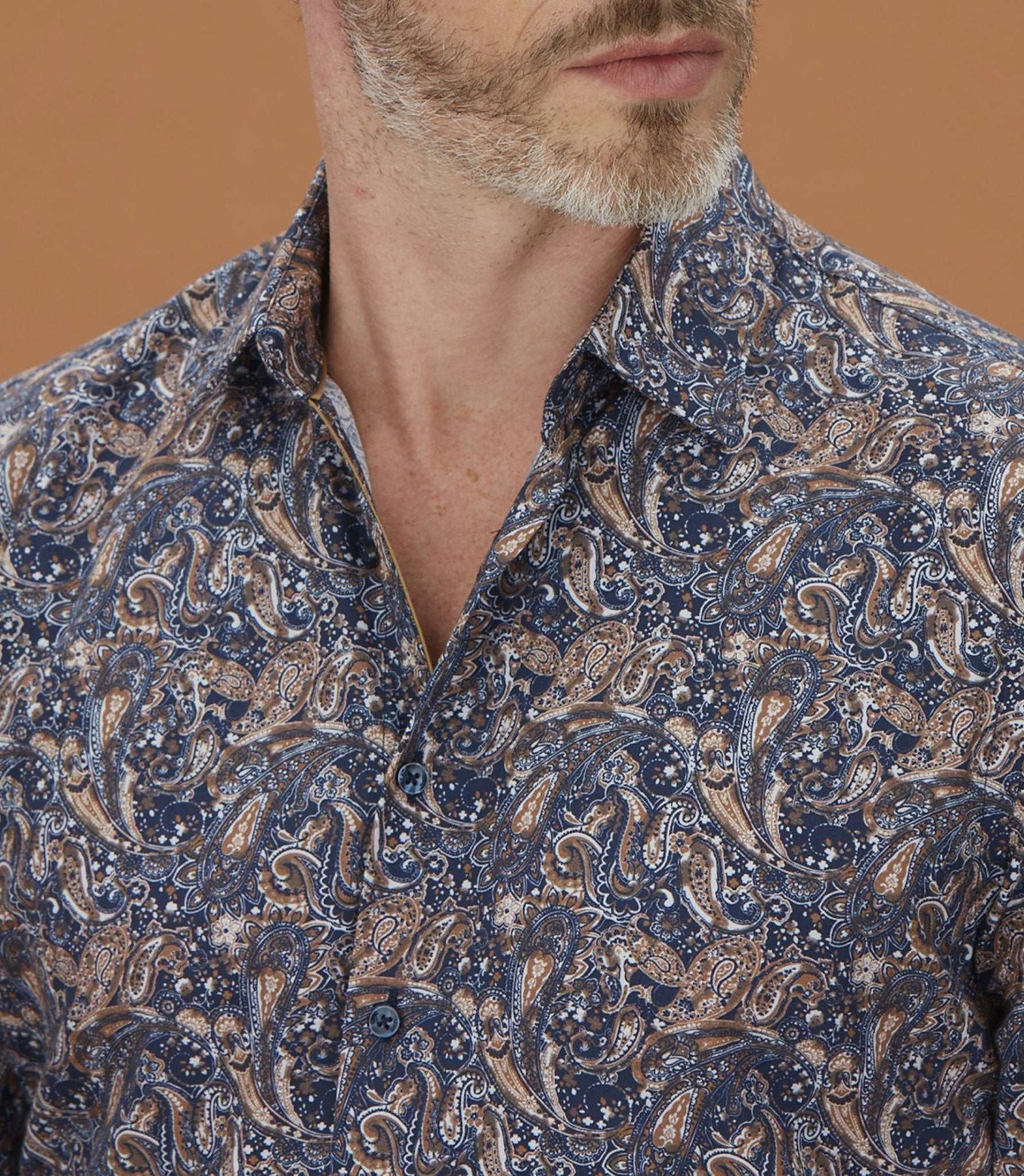 Chemise casual à imprimé cachemire camel "Mathis" - IZAC