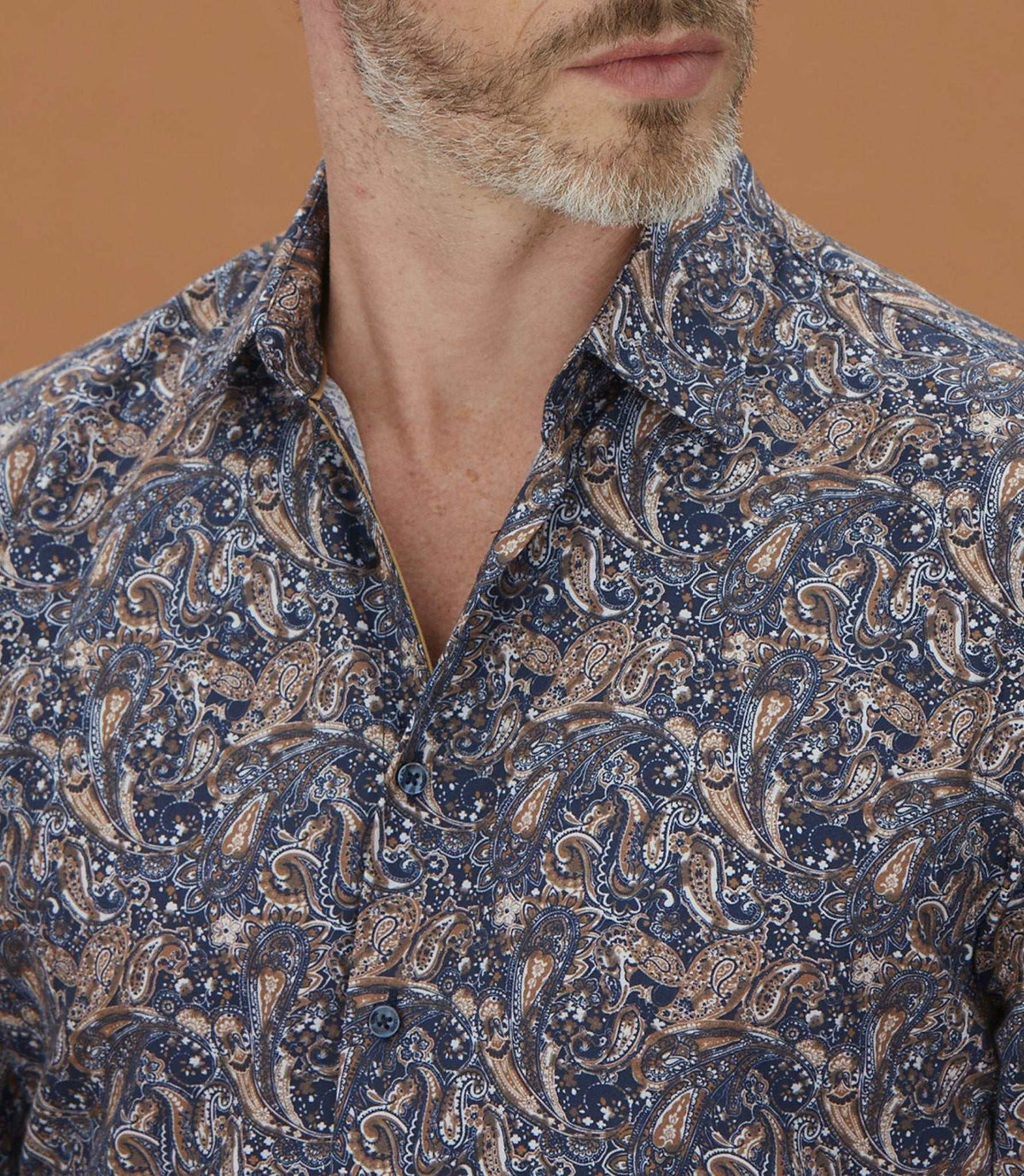 Chemise casual à imprimé cachemire camel "Mathis" - IZAC