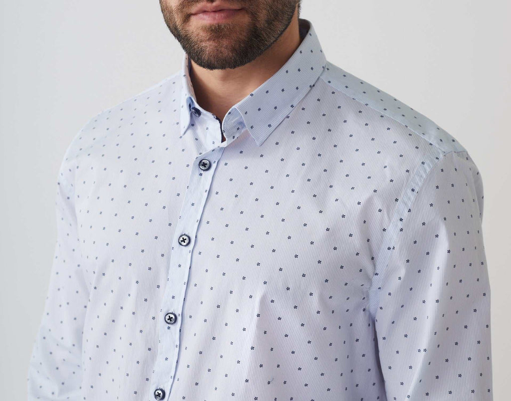 Chemise casual imprimé blanc - marine "Aissam" - IZAC