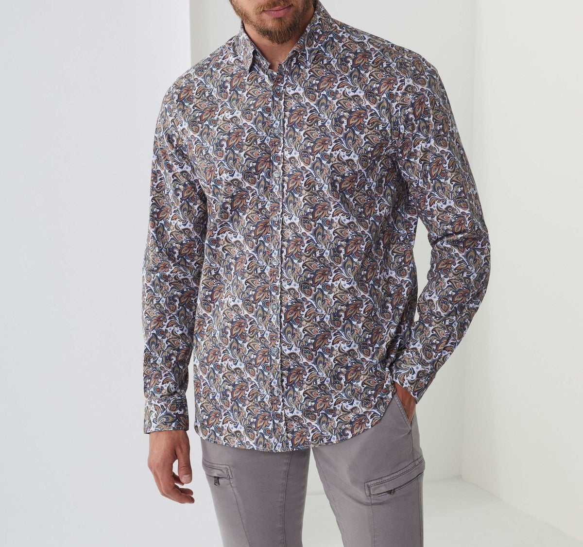 Chemise casual imprimé blanc - rouille "Albane" - IZAC