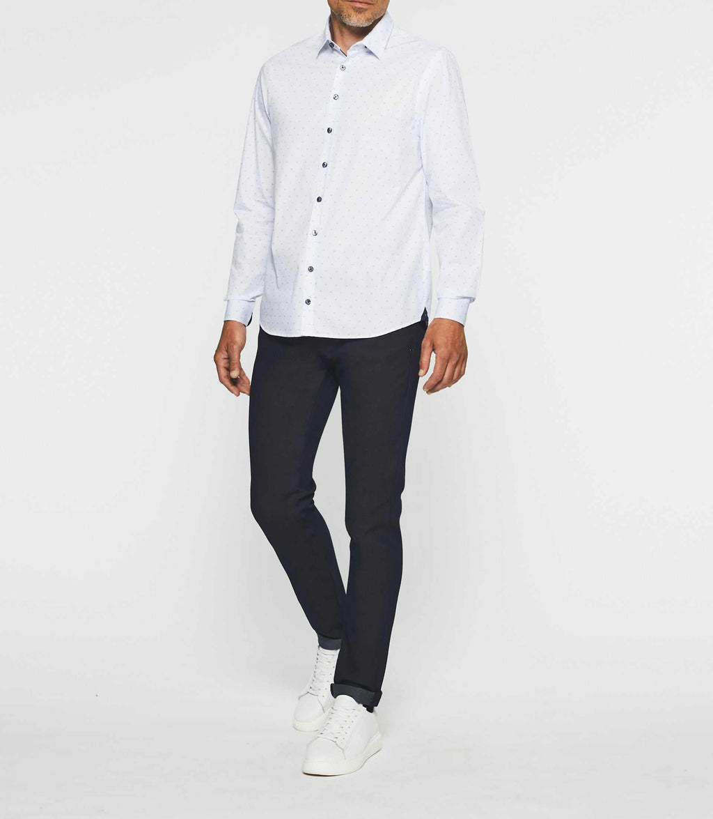Chemise casual imprimé blanc et marine JULES - IZAC