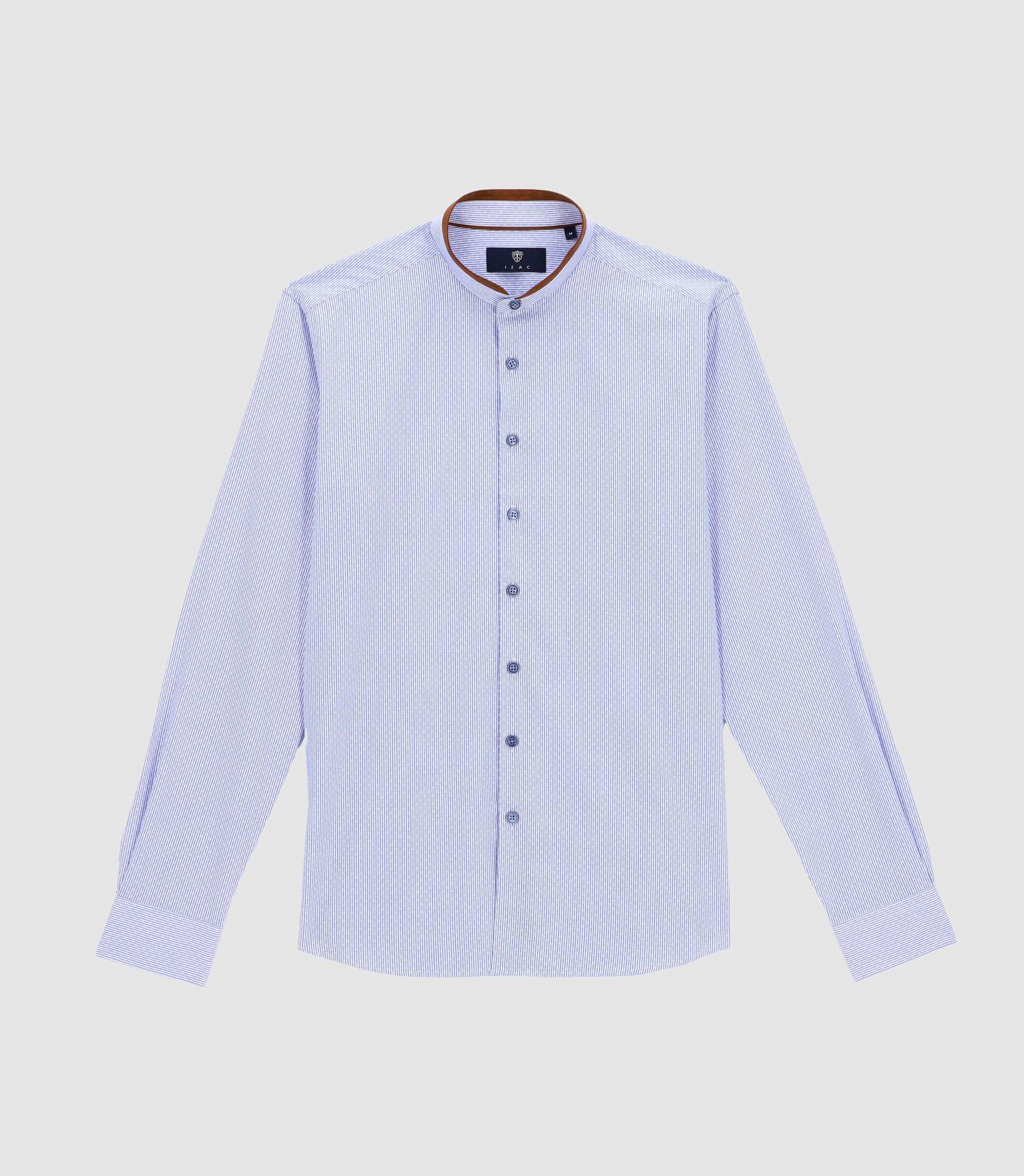 Chemise col mao à coudière bleu et blanc JOHAN - IZAC