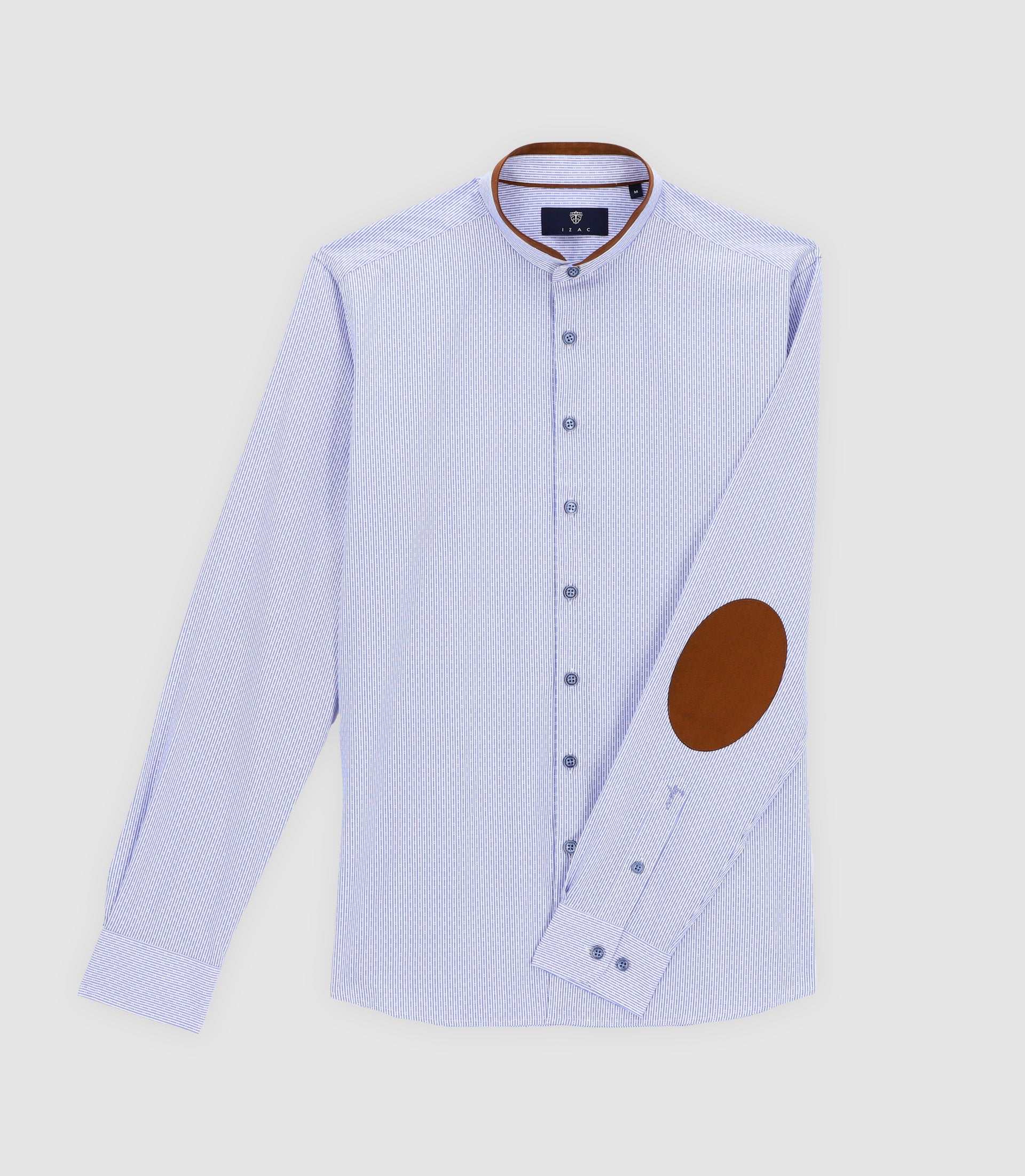 Chemise col mao à coudière bleu et blanc JOHAN - IZAC