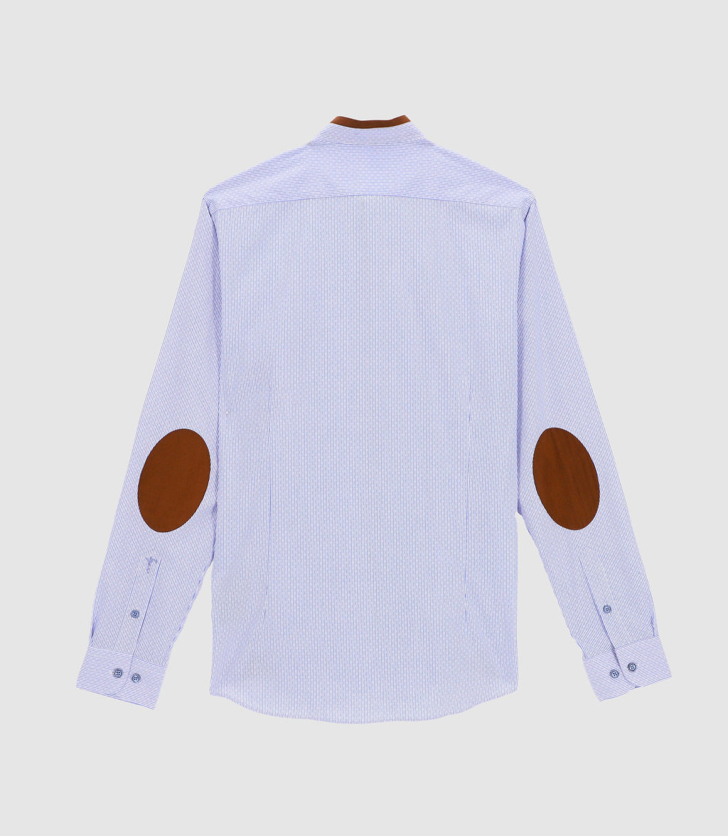 Chemise col mao à coudière bleu et blanc JOHAN - IZAC