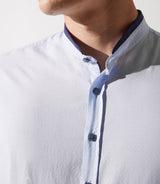 Chemise col mao à coudières bleu ciel et marine JOYBT - IZAC