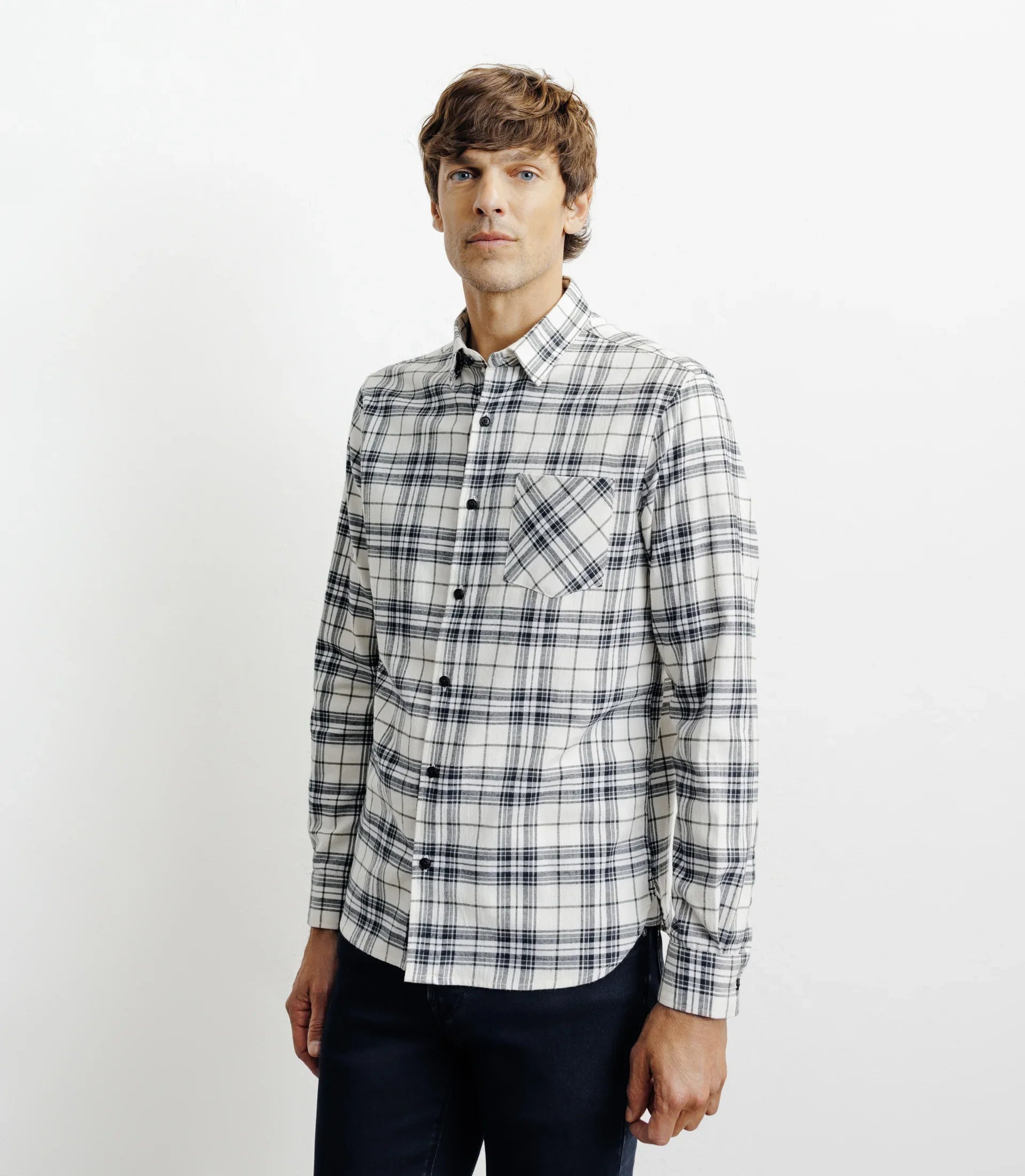 Chemise casual à petits carreaux écru - IZAC
