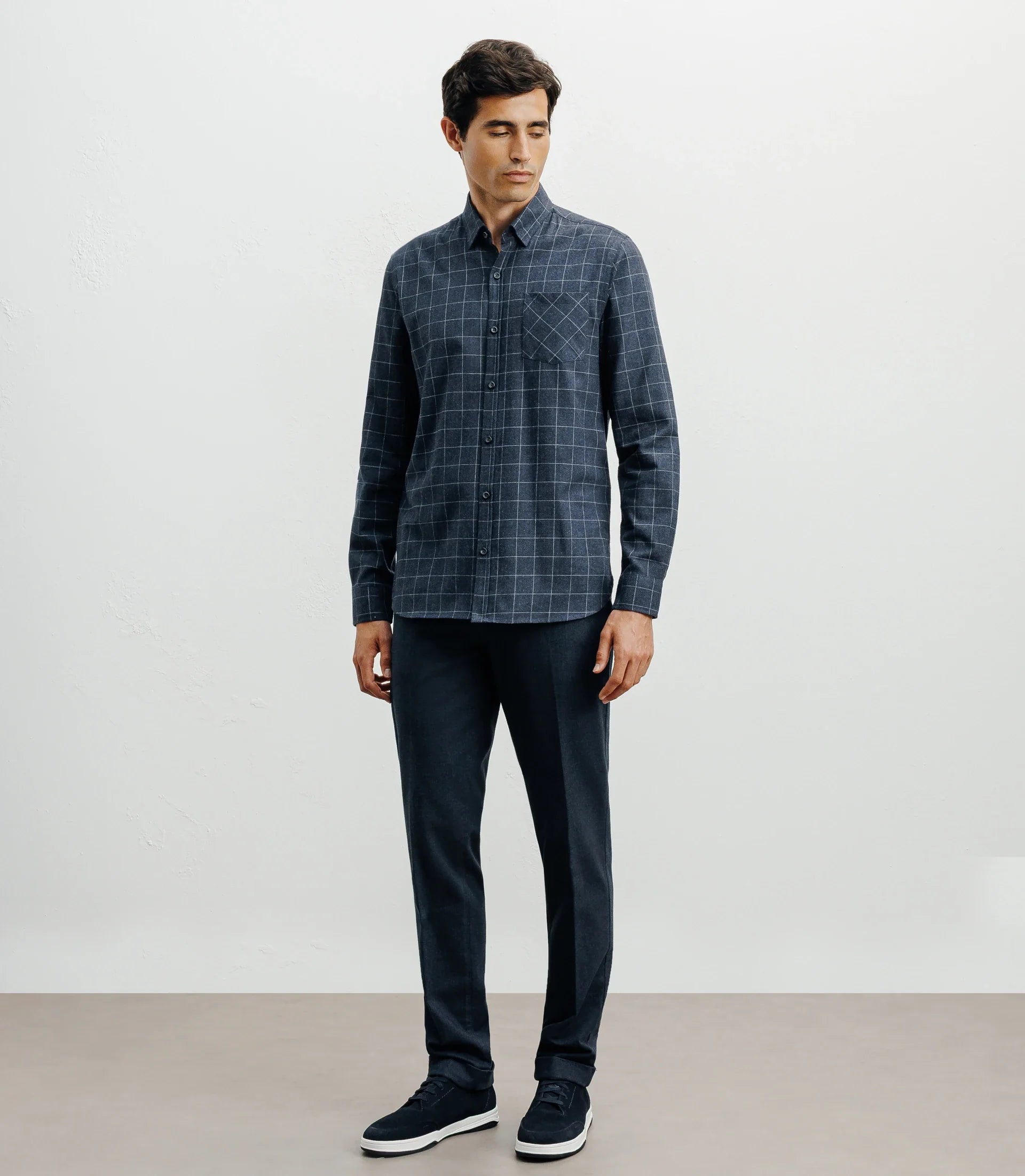 Chemise casual à petits carreaux marine - IZAC