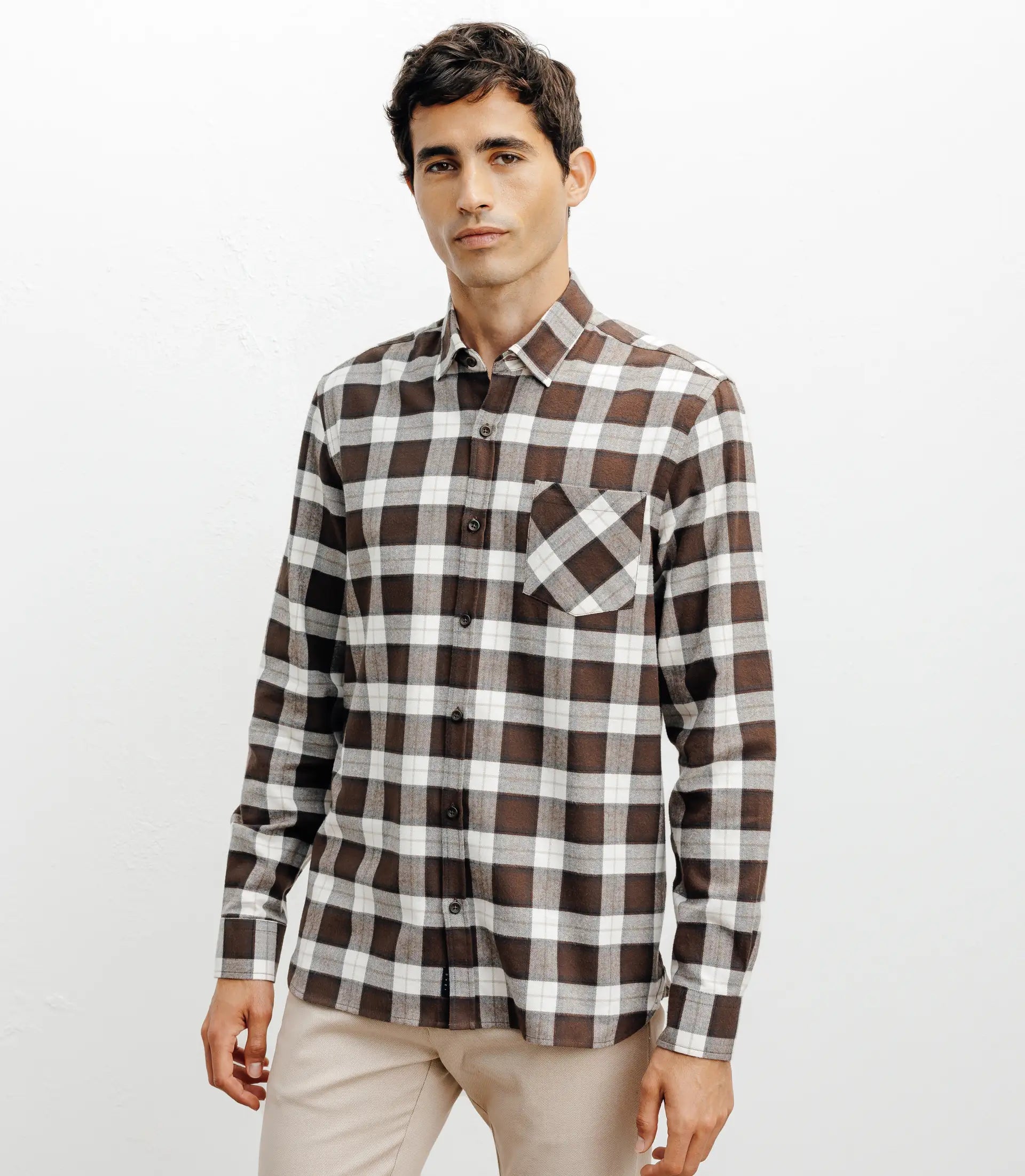 Chemise casual à petits carreaux marron - IZAC