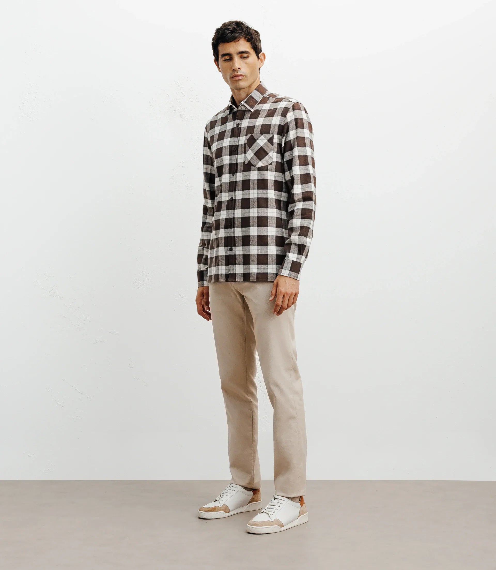Chemise casual à petits carreaux marron - IZAC