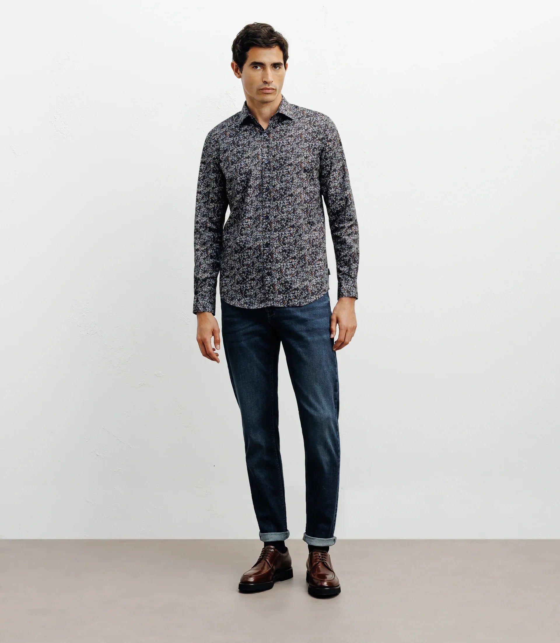 Chemise casual imprimé fleurs marine - IZAC