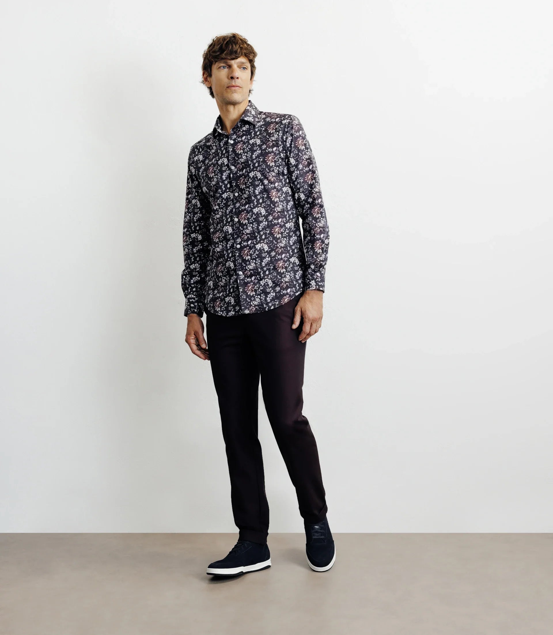 Chemise casual imprimé fleurs bleu marine - IZAC