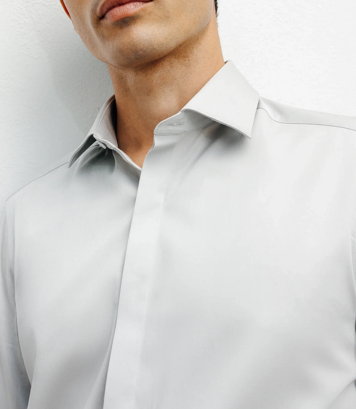 Chemise ville satin de coton gris - IZAC