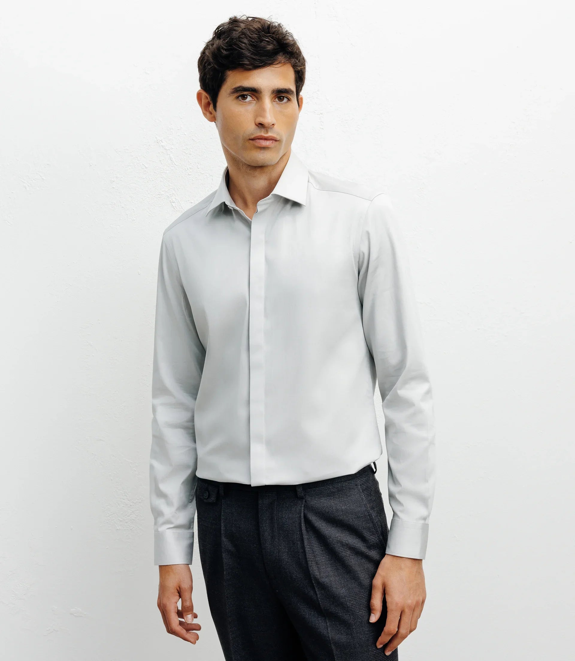 Chemise ville satin de coton gris - IZAC