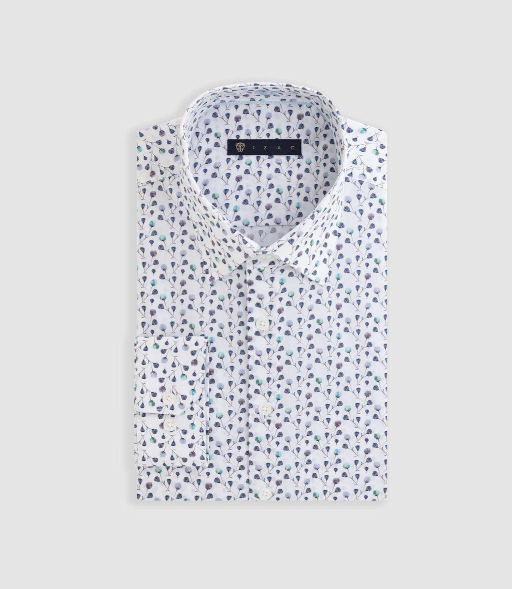Chemise à imprimé floral blanc - marine "Demis" - IZAC