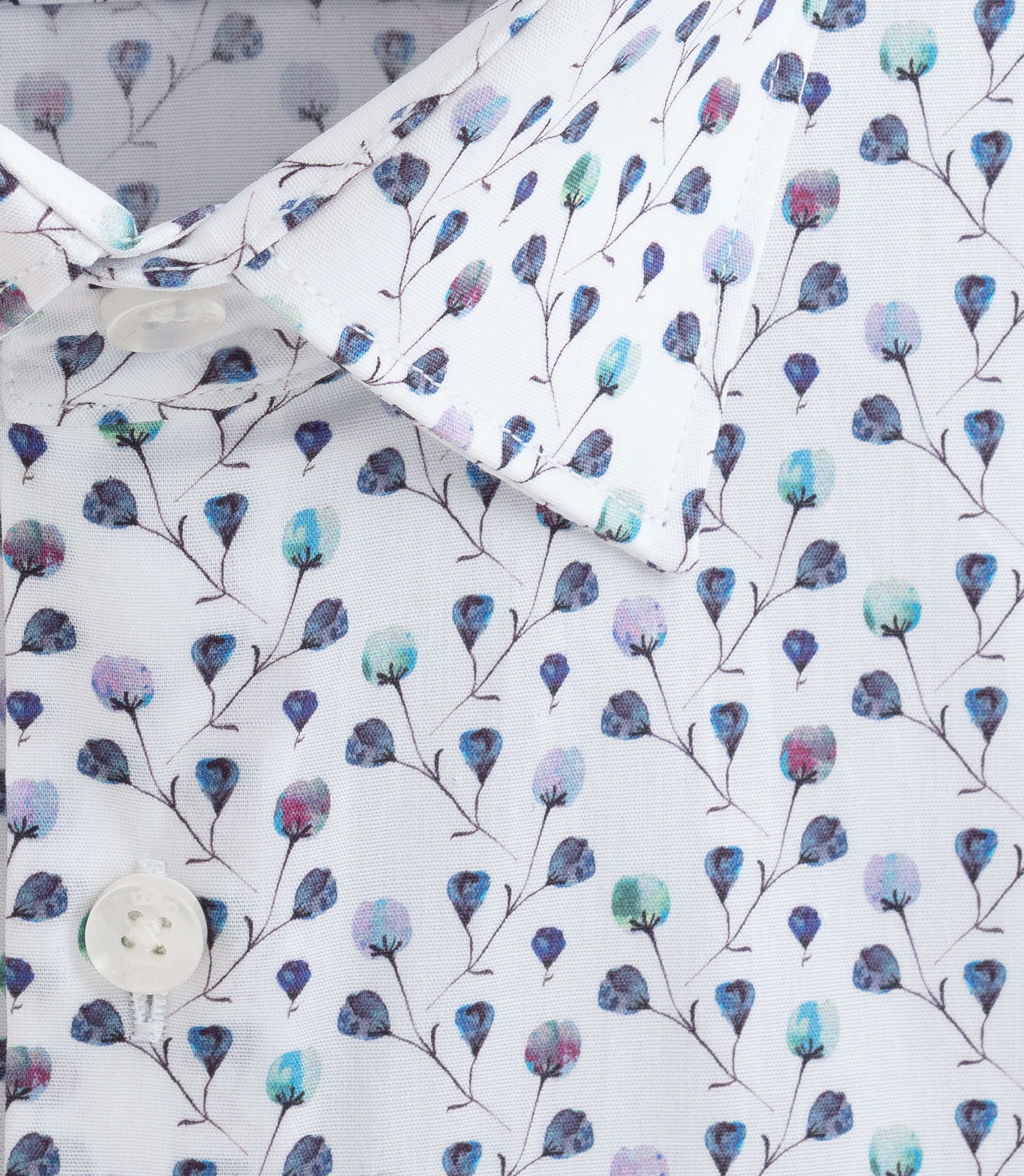 Chemise à imprimé floral blanc - marine "Demis" - IZAC
