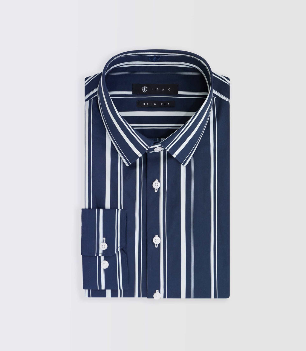 Chemise à rayures marine et blanche "Manil" - IZAC
