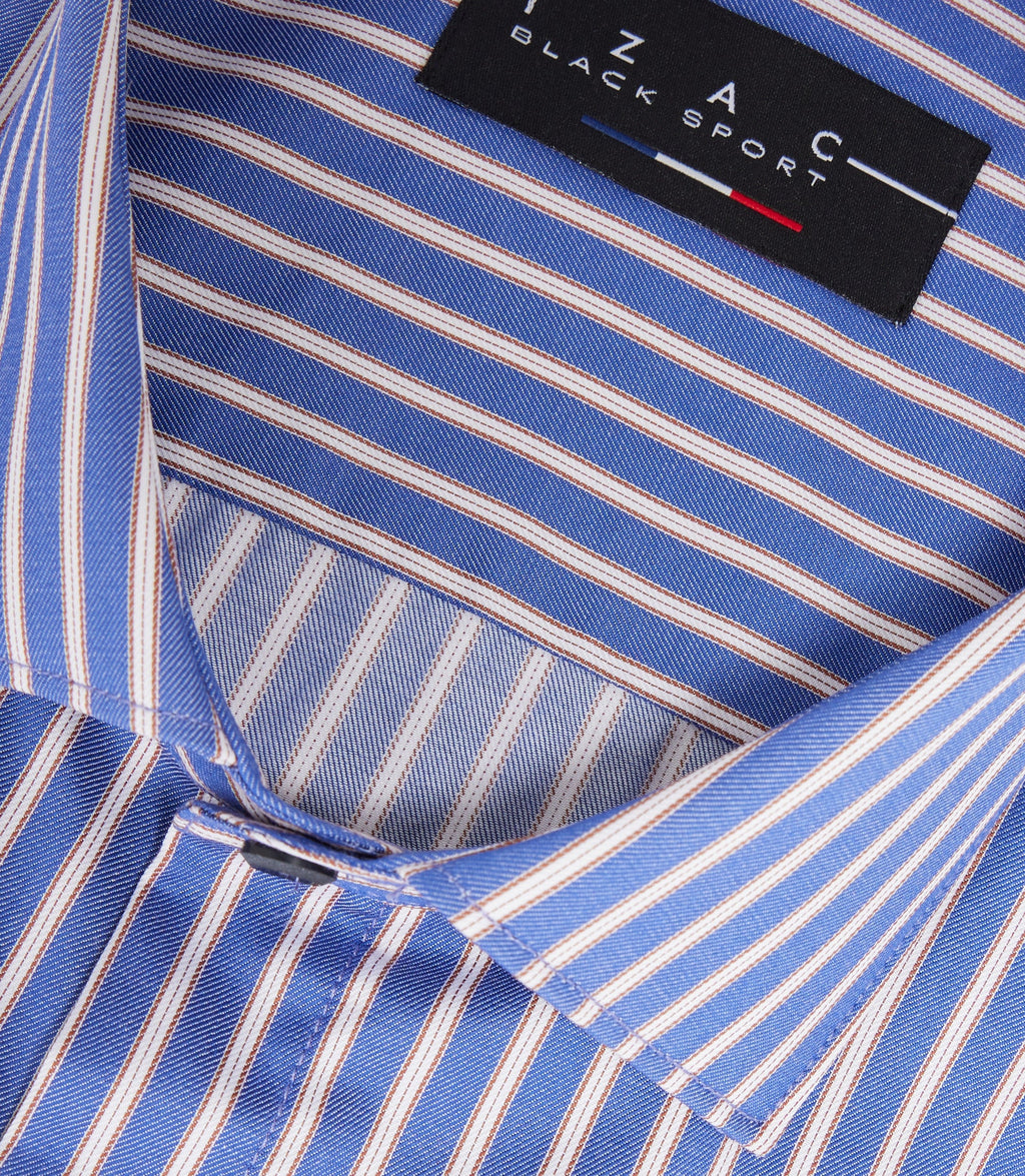 Chemise à rayures bleue et camel "Mayol" - IZAC