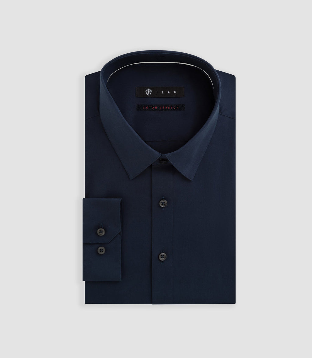 Chemise slim en popeline stretch marine MALTE - IZAC