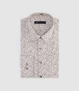 Chemise slim à imprimé fleuris blanche et camel MANU - IZAC