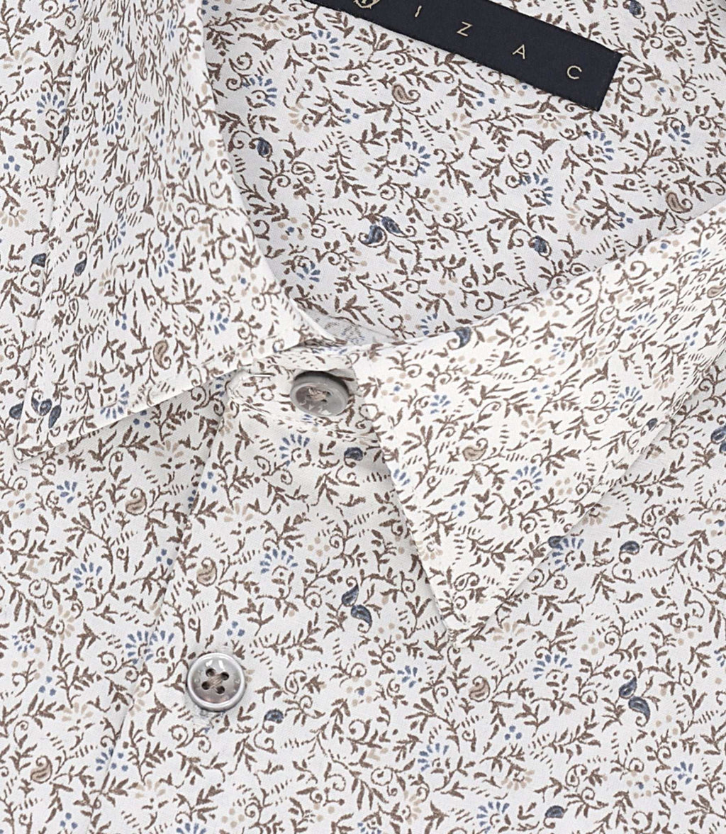 Chemise slim à imprimé fleuris blanche et camel MANU - IZAC