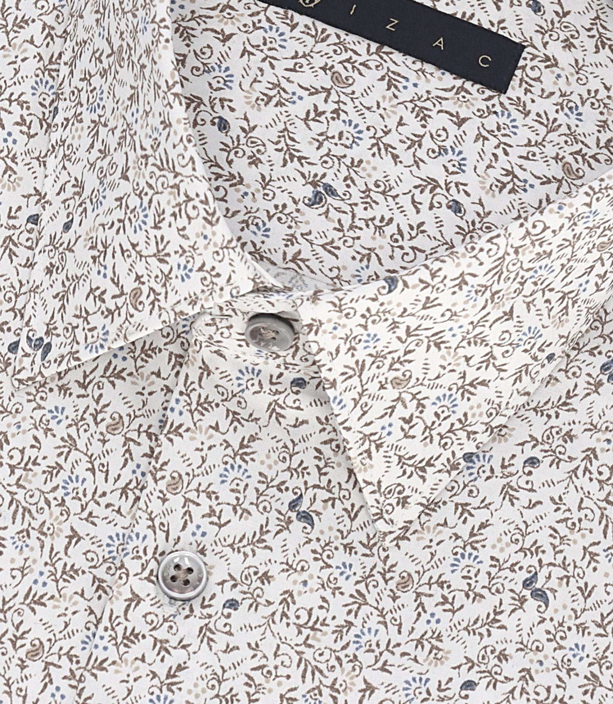 Chemise slim à imprimé fleuris blanche et camel MANU - IZAC