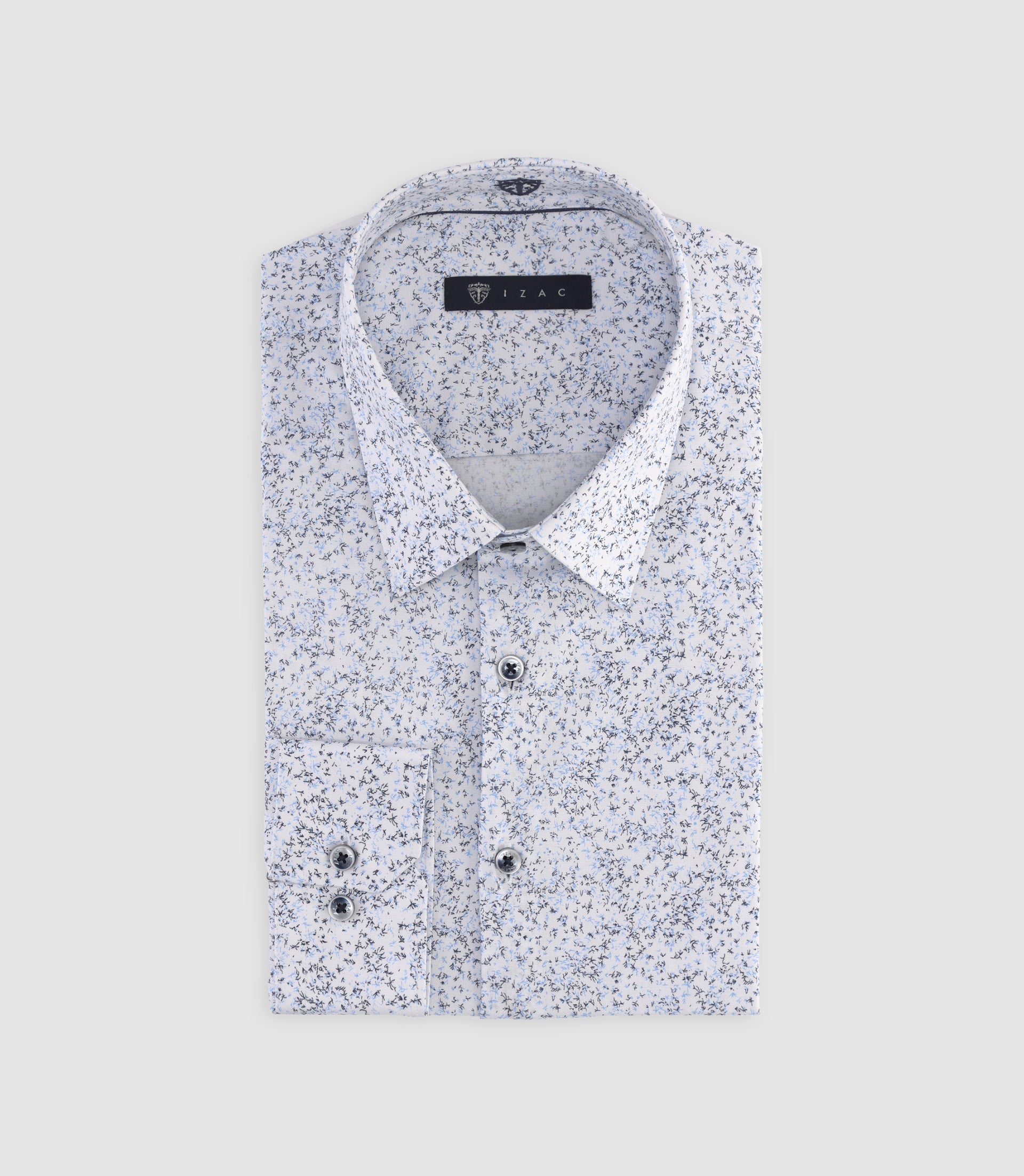 Chemise slim à imprimé floral blanche et marine MANU - IZAC