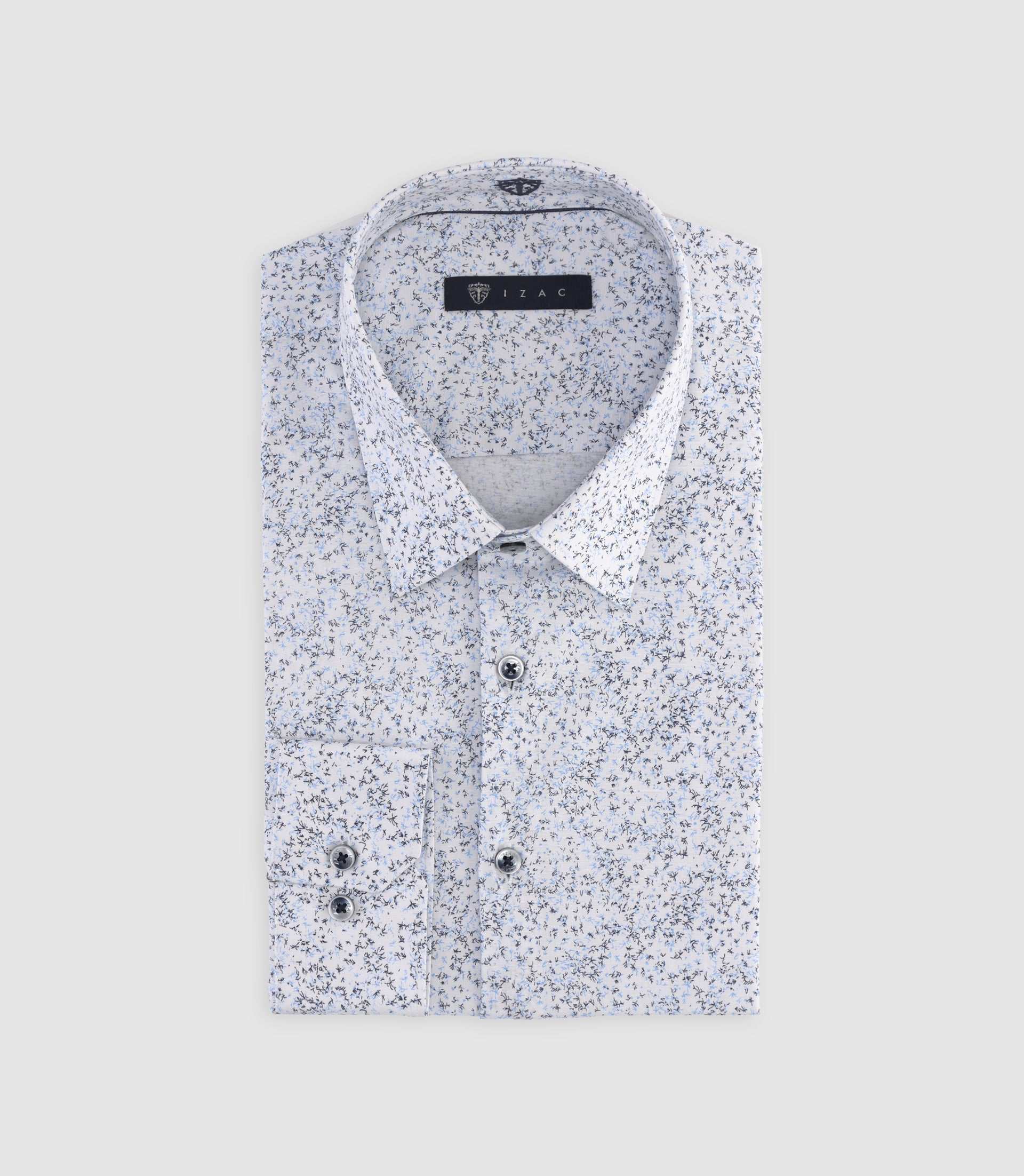 Chemise slim à imprimé floral blanche et marine MANU - IZAC