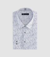 Chemise slim à imprimé floral blanche et marine MANU - IZAC