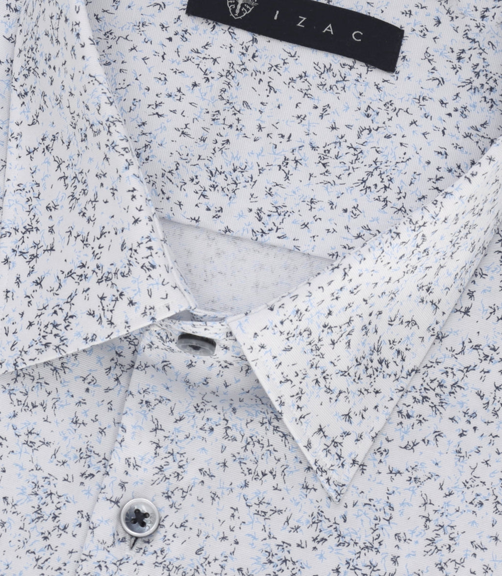Chemise slim à imprimé floral blanche et marine MANU - IZAC