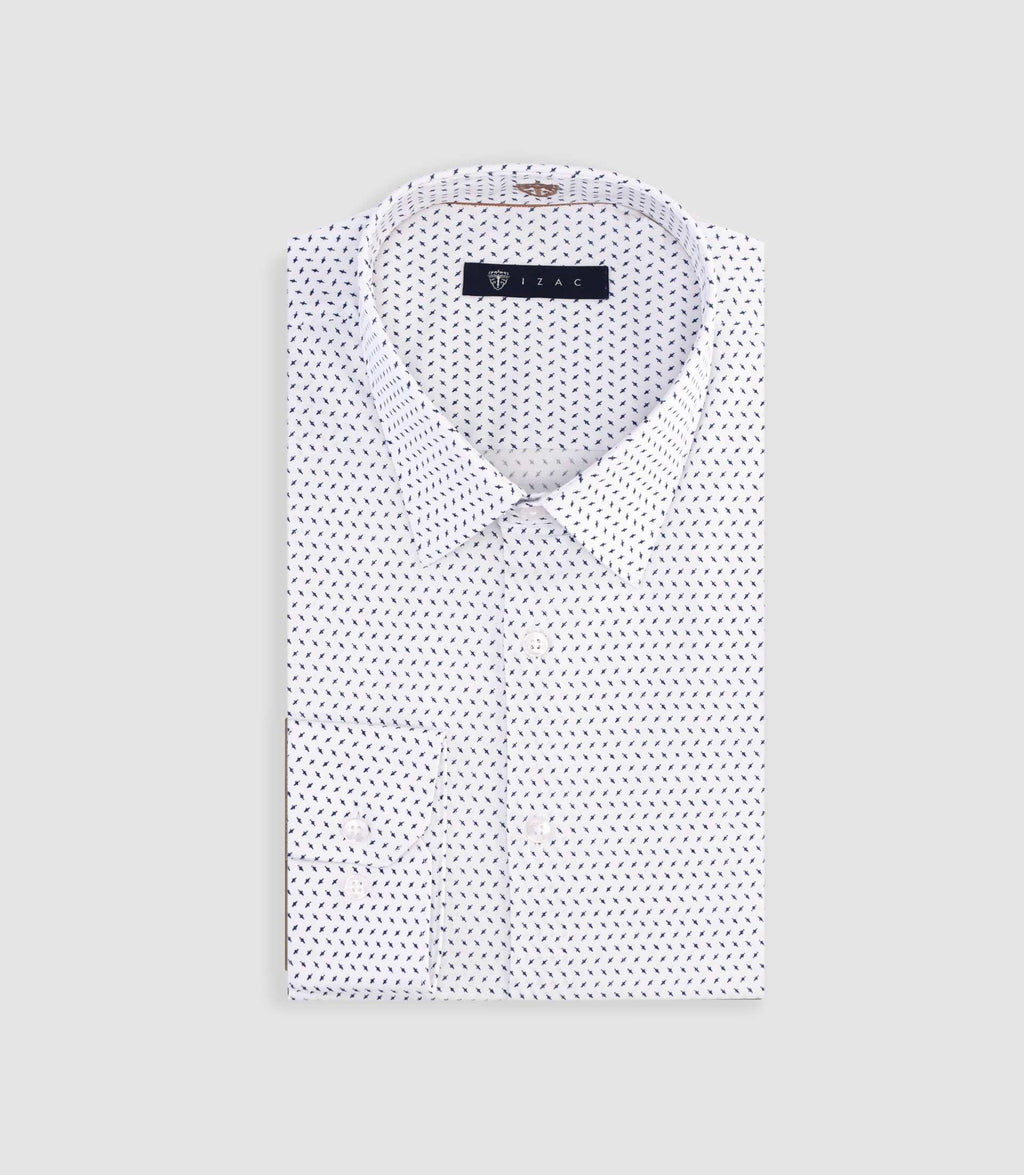Chemise slim à imprimé micro motifs blanc MATTHIAS - IZAC