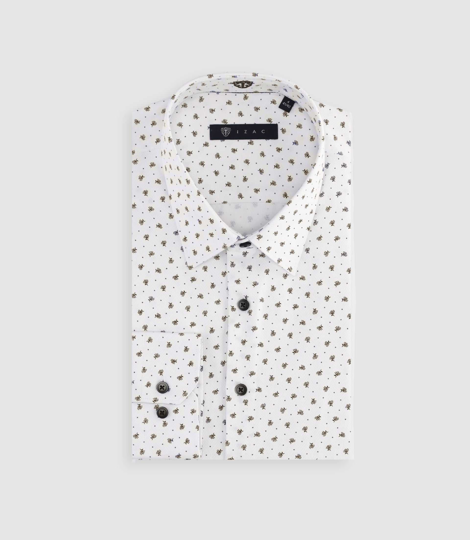 Chemise à imprimé micro motifs blanche et camel MATTBT - IZAC
