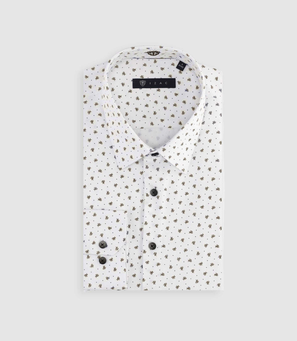 Chemise à imprimé micro motifs blanche et camel MATTBT - IZAC